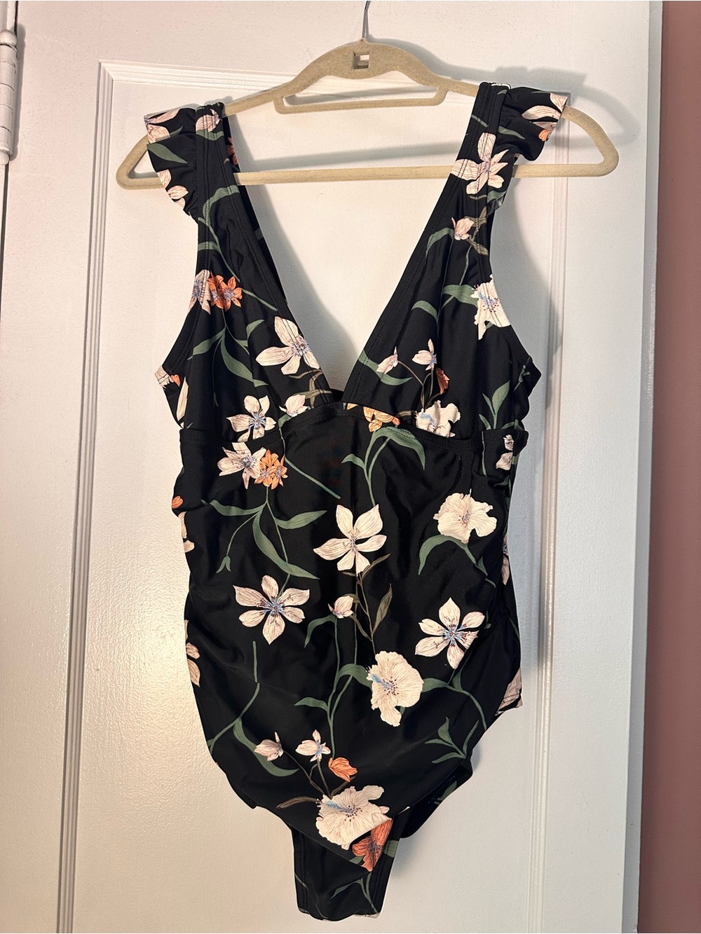 Shade & Shore Black Floral Women's One-Piece Swimsuit Sz L